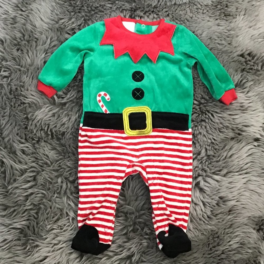 Little Wonders | Infant's One Piece Elf Sleeper | Green & Red | 3-6 Months